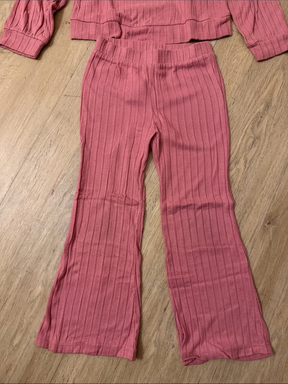 Ribbed Knit Flare Pants Set in Dusty Rose - Girl Set
